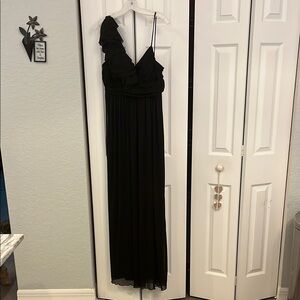 Black Maxi One Shoulder Flutter Sleeve Gown for Cocktail